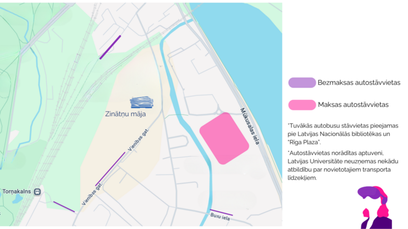 Karte, kur atzīmētas stāvvietas